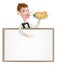 Cartoon Hotdog and Fries Waiter Sign