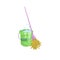 Cartoon house and apartment cleaning service icon. Old dry mop with handle and green plastic bucket with bubbles.