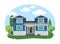 Cartoon house exterior with blue clouded sky Front Home Architecture Concept Flat Design Style. Vector illustration of