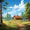 Cartoon House In The Forest: Photorealistic Painting With Serene Pastoral Scenes