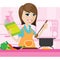 Cartoon housewife cooking in kitchen