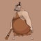 Cartoon huge fat man in neanderthal clothes with a bat in his hand