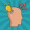 Cartoon human head lightbulb idea question intelligence design