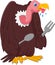 Cartoon hungry vulture holding spoon and fork