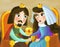 Cartoon husband and wife king and queen in castle illustration