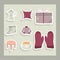 cartoon hygge winter mittens sweater cushion gift and socks icons set