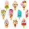 Cartoon ice cream characters, emoticons