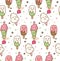 Cartoon ice cream kawaii seamless pattern