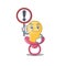 A cartoon icon of baby pacifier with a exclamation sign board