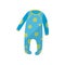 Cartoon icon of blue baby romper with green round patterns. Garment for newborn boy or girl. Children s apparel. Kids