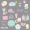 Cartoon icon collection with lion,cloud,ice cream,bear,watermelon,fox and balloon