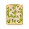 Cartoon icon of delicious and healthy sandwich. Slice of rye bread with lettuce leaves and mushrooms