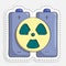 Cartoon icon of doodle Pair of batteries with sign of atomic energy. High capacity energy storage devices based on radioactive