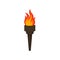 Cartoon icon of flaming torch. Brightly blazing red-orange fire. Flat vector element for mobile game or advertising