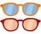 Cartoon icon poster glasses, spectacles red orange set.