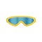 Cartoon icon of ski goggles. Winter sport glasses with blue lenses and yellow frame. Protective eyewear. Flat vector