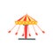 Cartoon icon of swinging carousel with seats on chains in motion. Children`s attraction. Amusement park or funfair. Flat