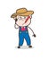 Cartoon Ill Farmer with Fever Thermometer Vector