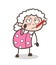 Cartoon Ill Old Woman with Fever Temperature in Mouth Vector Illustration