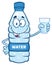 Cartoon Illustation Of A Water Plastic Bottle Mascot Character Holding A Water Glass