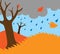 Cartoon illustration of autumn fall nature background