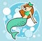 Cartoon illustration of a beautiful cute adorable mermaid