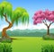 Cartoon illustration of beautiful forest background