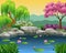 Cartoon illustration of beautiful river background