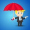 Cartoon illustration businessman with umbrella