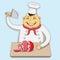 Cartoon  illustration, butcher cut the meat, butcher shop, cartoon character