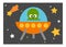Cartoon illustration for children. Educational poster about space. Alien in a flying saucer