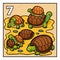 Cartoon illustration for children. Seven tortoises