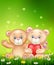 Cartoon illustration of cute couple of teddy bear hugging heart