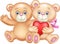 Cartoon illustration of cute couple of teddy bear hugging heart