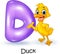 Cartoon illustration of D letter for Duck