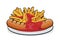 Cartoon illustration of delicious german specialty currywurst mit pommes