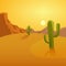 Cartoon illustration of a desert background with cactuses