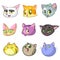 Cartoon Illustration of Different Happy Cats ot Kittens Heads Collection Set. Vector pack of colorful cats icons