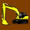 cartoon illustration drawing heavy equipment crane excavator working tools and earth compactor