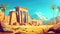 A cartoon illustration of the Egyptian mortuary temple of queen Hatshepsut in Deir al-Bahri, a world-famous Egyptian