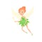 Cartoon illustration of fairy girl with magic wand in hand. Cute fairytale character with elf ears and wings. Little