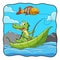 Cartoon illustration fishing crocodile