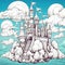 Cartoon illustration of a floating castle for coloring pages