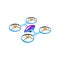 Cartoon illustration of flying drone. Radio controlled quadrocopter with four propellers. Modern technology. Flat vector