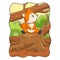 cartoon illustration a fox sitting and relaxing enjoying the weather during the day on the trunk of a big tree