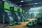 cartoon illustration of a fully automated recycling facility with animated sorting machines adds a playful element. AI Generated