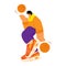 Cartoon illustration, funny guy sportsman in sneakers with basketballs. Print, clip art