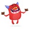 Cartoon illustration of funny red devil character with horns. Vector monster.