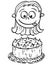 Cartoon Illustration of Girl Looking at Birthday Cake