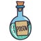 Cartoon illustration with green witch poison round bottle on transparent background.